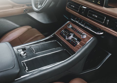 The front center console of a 2024 Lincoln Aviator® SUV is shown | Mark Ficken Lincoln in Charlotte NC