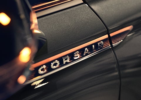 The stylish chrome badge reading “CORSAIR” is shown on the exterior of the vehicle. | Mark Ficken Lincoln in Charlotte NC