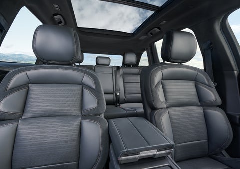 The spacious second row and available panoramic Vista Roof® is shown. | Mark Ficken Lincoln in Charlotte NC